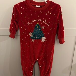 Festive Red Christmas Tree Baby Onesie